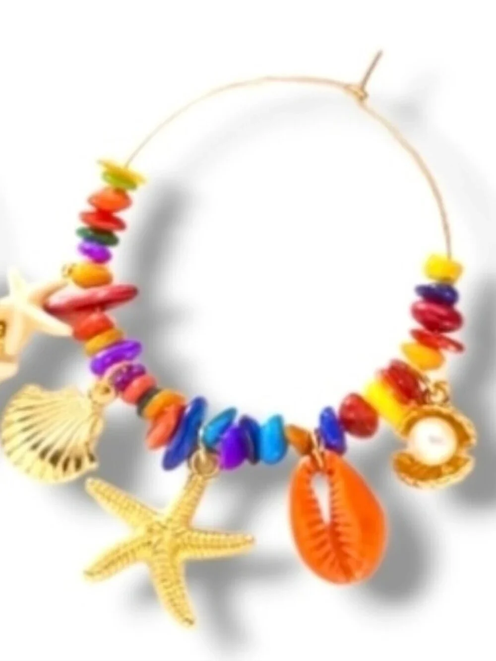 New! Free People Beaded Shell Charm Hoop Earrings  • NWOT